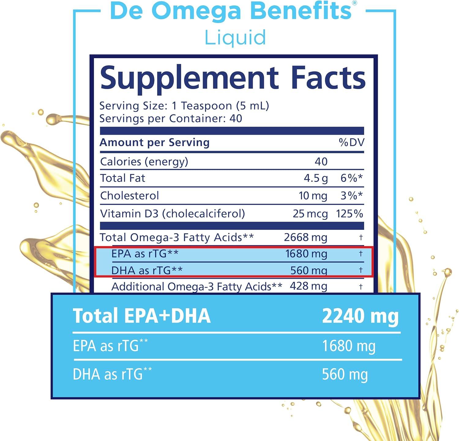 image:imageDE Omega Benefits Liquid Supplement 67 oz 40Day Supply ReEsterfied Omega 3 Triglyceride Form with 1680mg EPA 560mg DHA amp Vitamin D for Dry Eyes40 Day Supply
